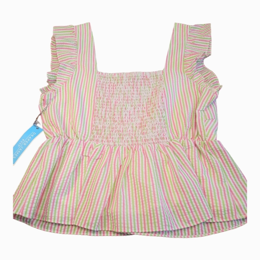 Draper James Flutter Sleeve White Green Pink Striped V-Neck Peplum Top NEW XL - Picture 11 of 16